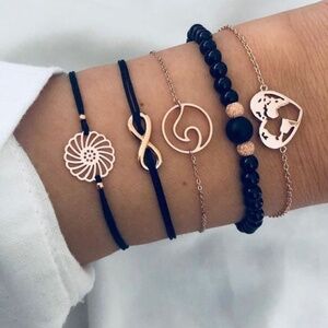 *ANTOINETTE* 5-Pc Gold  Black Fashion Bracelet Set